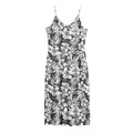 White And Grey Hawaiian Pattern Print Jersey Midi Cami Dress