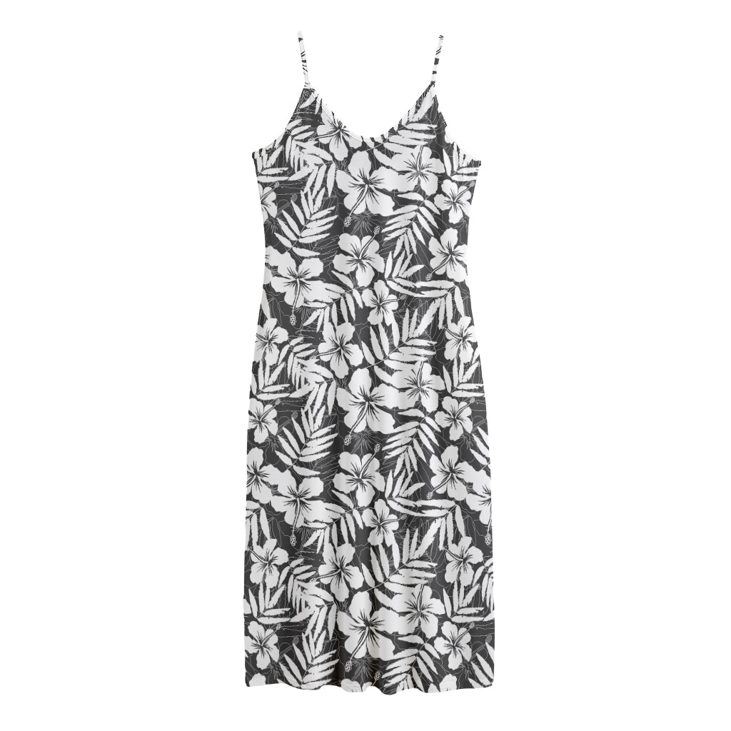 White And Grey Hawaiian Pattern Print Jersey Midi Cami Dress