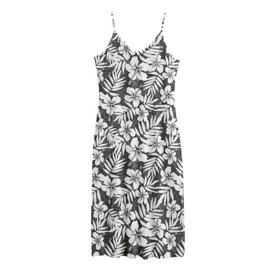 White And Grey Hawaiian Pattern Print Jersey Midi Cami Dress