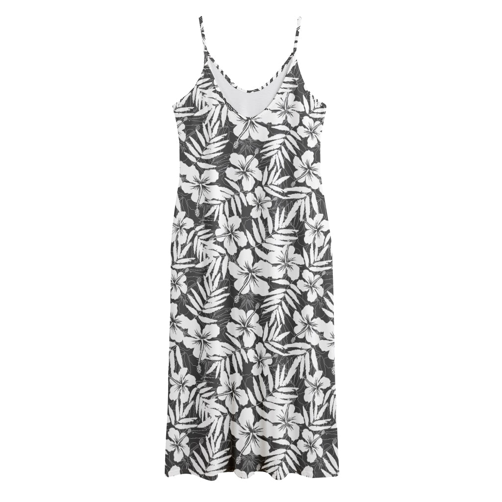 White And Grey Hawaiian Pattern Print Jersey Midi Cami Dress