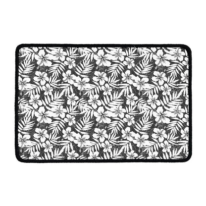 White And Grey Hawaiian Pattern Print Kitchen Mat