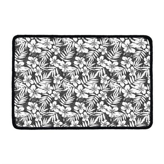 White And Grey Hawaiian Pattern Print Kitchen Mat