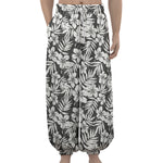 White And Grey Hawaiian Pattern Print Lantern Pants
