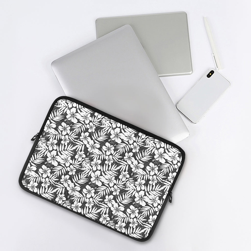 White And Grey Hawaiian Pattern Print Laptop Sleeve