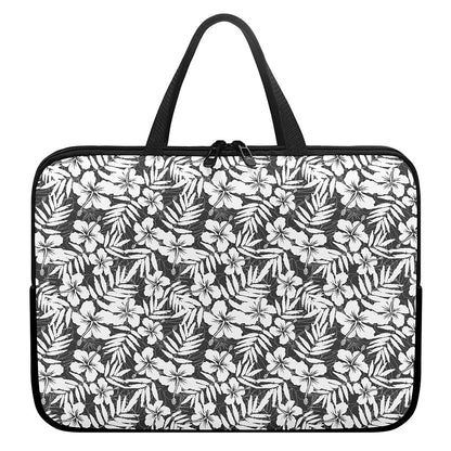 White And Grey Hawaiian Pattern Print Laptop Sleeve With Handle