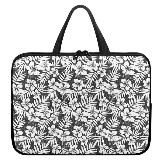 White And Grey Hawaiian Pattern Print Laptop Sleeve With Handle