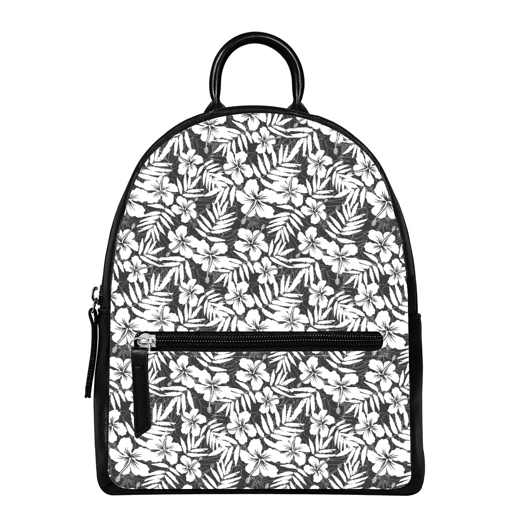 White And Grey Hawaiian Pattern Print Leather Backpack