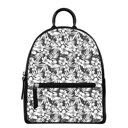 White And Grey Hawaiian Pattern Print Leather Backpack