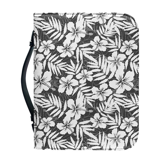 White And Grey Hawaiian Pattern Print Leather Bible Cover