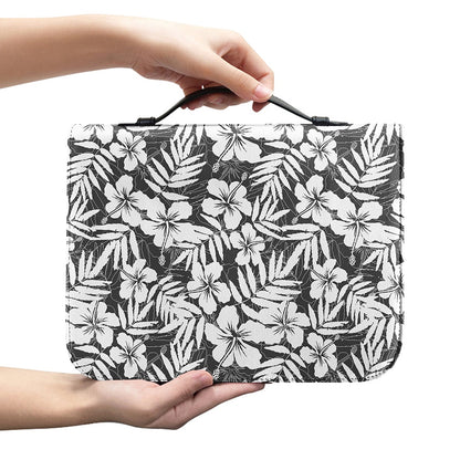 White And Grey Hawaiian Pattern Print Leather Bible Cover