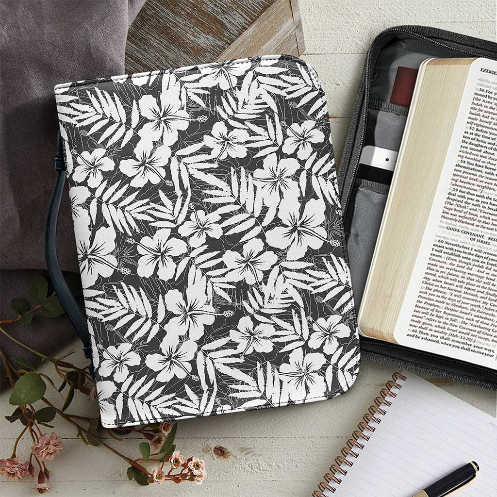 White And Grey Hawaiian Pattern Print Leather Bible Cover
