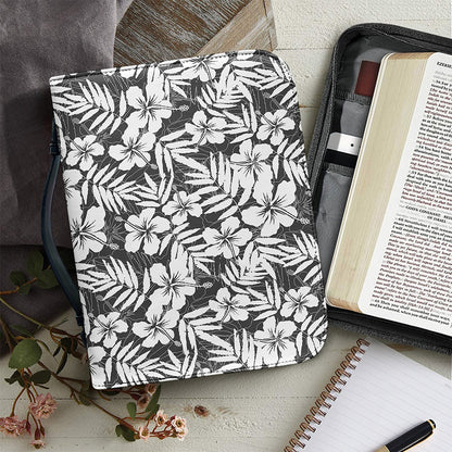 White And Grey Hawaiian Pattern Print Leather Bible Cover