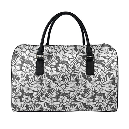 White And Grey Hawaiian Pattern Print Leather Duffle Bag