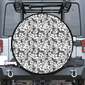 White And Grey Hawaiian Pattern Print Leather Spare Tire Cover