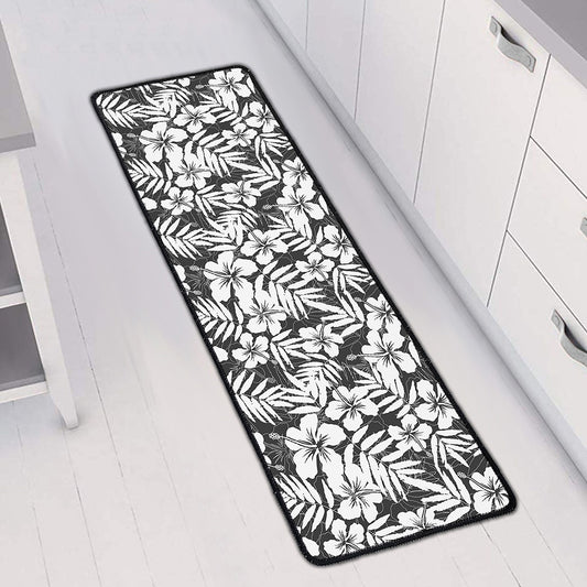 White And Grey Hawaiian Pattern Print Long Kitchen Mat