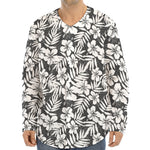 White And Grey Hawaiian Pattern Print Long Sleeve Baseball Jersey