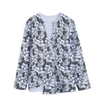 White And Grey Hawaiian Pattern Print Long Sleeve Short Coat