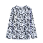 White And Grey Hawaiian Pattern Print Long Sleeve Short Coat