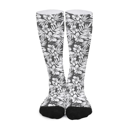 White And Grey Hawaiian Pattern Print Long Socks
