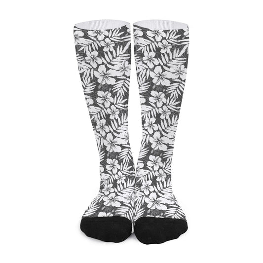 White And Grey Hawaiian Pattern Print Long Socks