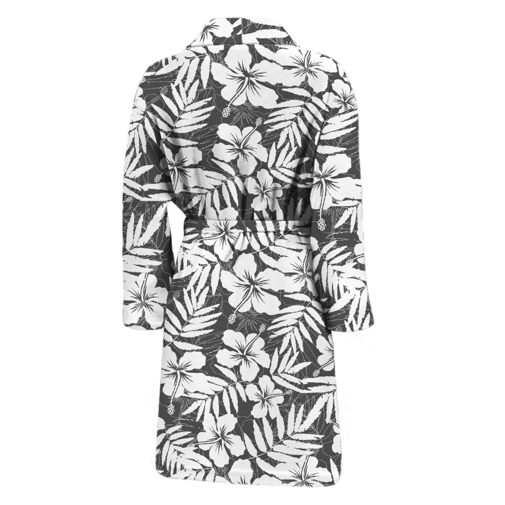 White And Grey Hawaiian Pattern Print Men's Bathrobe