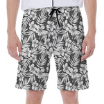 White And Grey Hawaiian Pattern Print Men's Beach Shorts