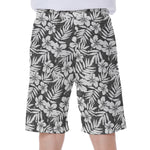 White And Grey Hawaiian Pattern Print Men's Beach Shorts