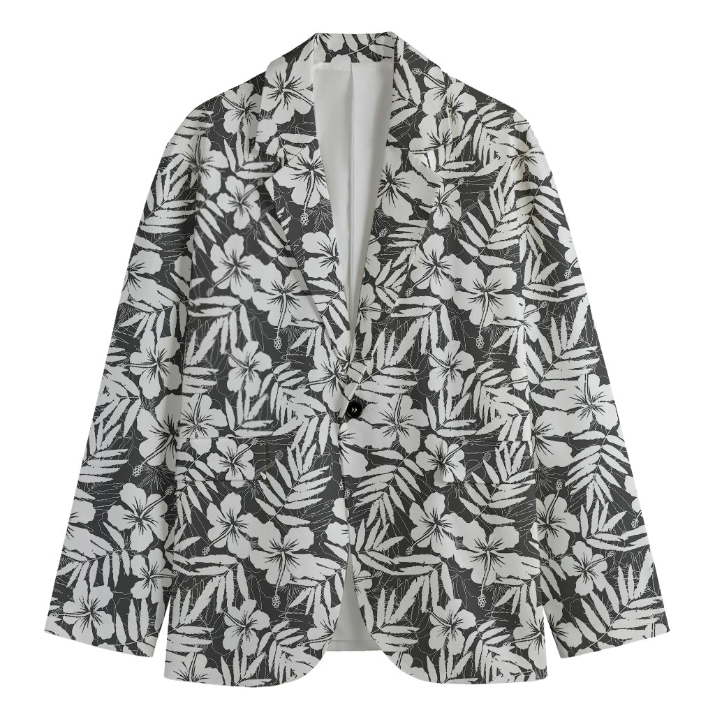 White And Grey Hawaiian Pattern Print Men's Blazer