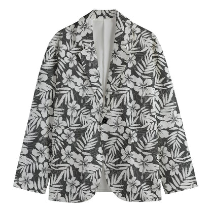 White And Grey Hawaiian Pattern Print Men's Blazer