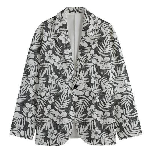 White And Grey Hawaiian Pattern Print Men's Blazer