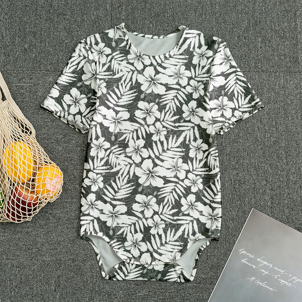 White And Grey Hawaiian Pattern Print Men's Bodysuit