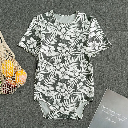 White And Grey Hawaiian Pattern Print Men's Bodysuit