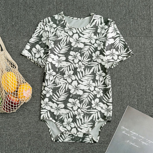 White And Grey Hawaiian Pattern Print Men's Bodysuit