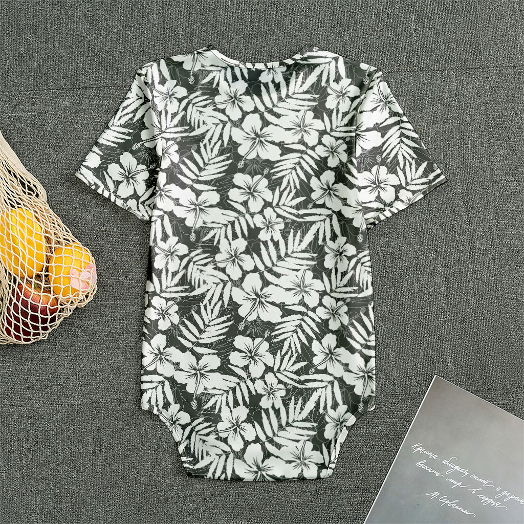 White And Grey Hawaiian Pattern Print Men's Bodysuit