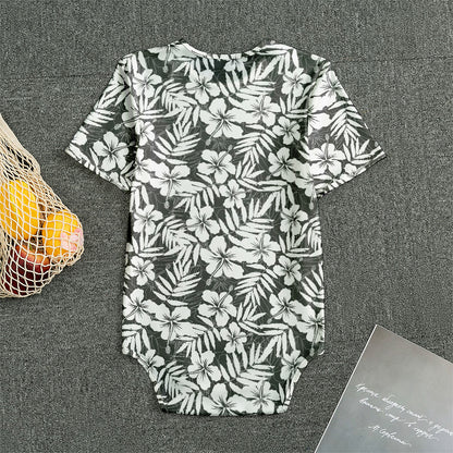 White And Grey Hawaiian Pattern Print Men's Bodysuit