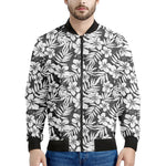 White And Grey Hawaiian Pattern Print Men's Bomber Jacket