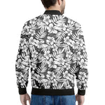 White And Grey Hawaiian Pattern Print Men's Bomber Jacket
