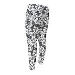 White And Grey Hawaiian Pattern Print Men's Compression Pants