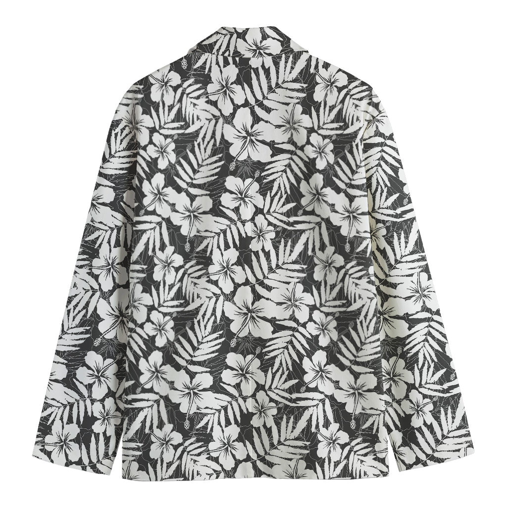 White And Grey Hawaiian Pattern Print Men's Cotton Blazer
