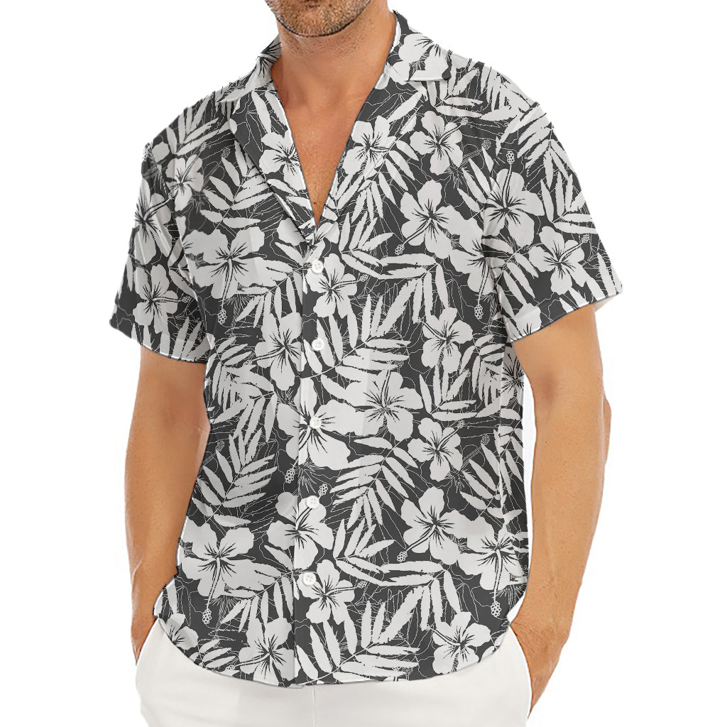 White And Grey Hawaiian Pattern Print Men's Deep V-Neck Shirt