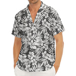 White And Grey Hawaiian Pattern Print Men's Deep V-Neck Shirt