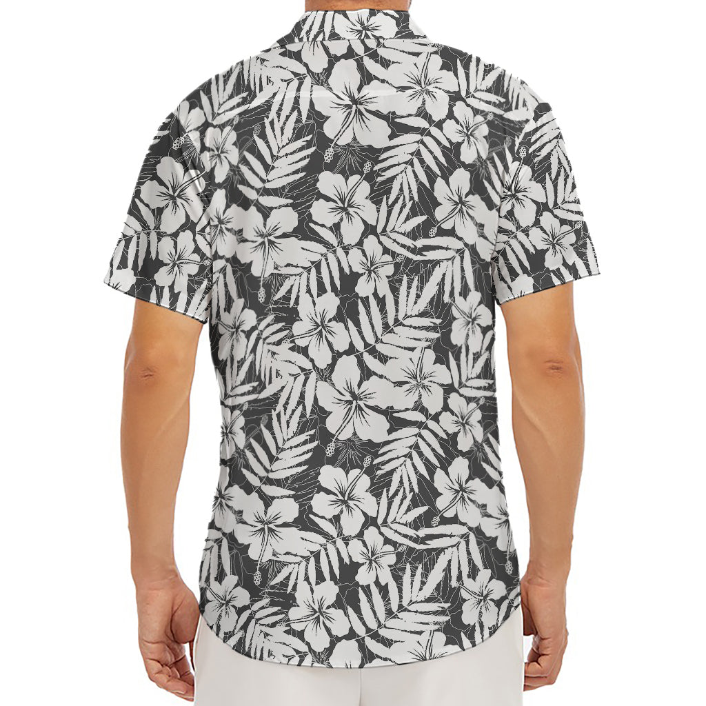 White And Grey Hawaiian Pattern Print Men's Deep V-Neck Shirt