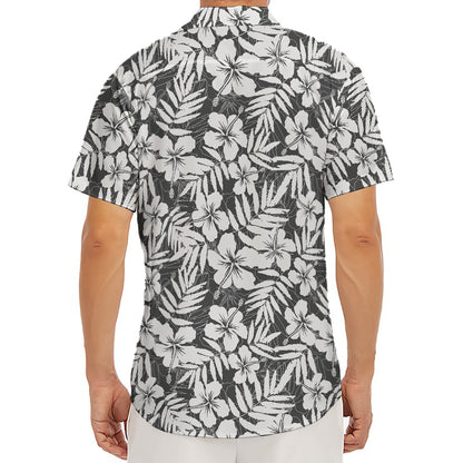 White And Grey Hawaiian Pattern Print Men's Deep V-Neck Shirt
