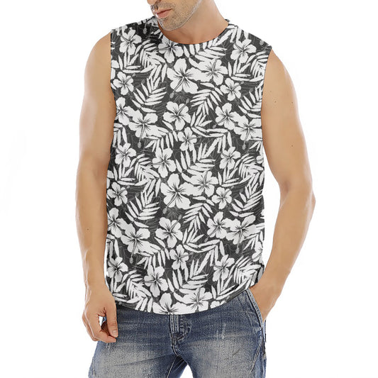 White And Grey Hawaiian Pattern Print Men's Fitness Tank Top