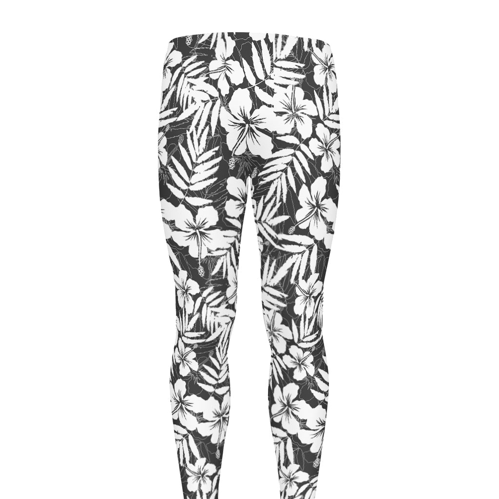 White And Grey Hawaiian Pattern Print Men's leggings