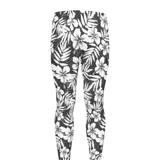 White And Grey Hawaiian Pattern Print Men's leggings