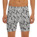 White And Grey Hawaiian Pattern Print Men's Long Boxer Briefs