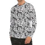 White And Grey Hawaiian Pattern Print Men's Long Sleeve Rash Guard