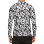 White And Grey Hawaiian Pattern Print Men's Long Sleeve Rash Guard