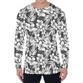 White And Grey Hawaiian Pattern Print Men's Long Sleeve T-Shirt